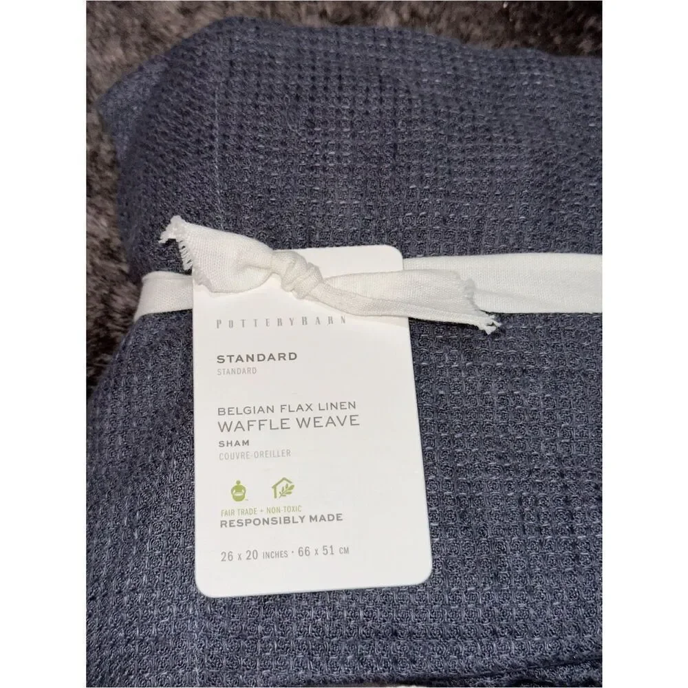 Pottery Barn Steel Blue Standard Belgian Flax Linen Waffle Weave 1-Sham 26